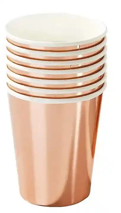 Vaso Desechable Metalizado Oro Rosa X 10