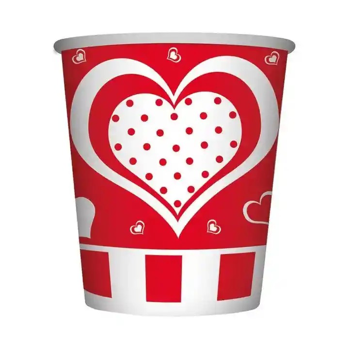 Vaso Desechable Corazones Polka Rojo De Carton 9 Oz X 8 Sempertex