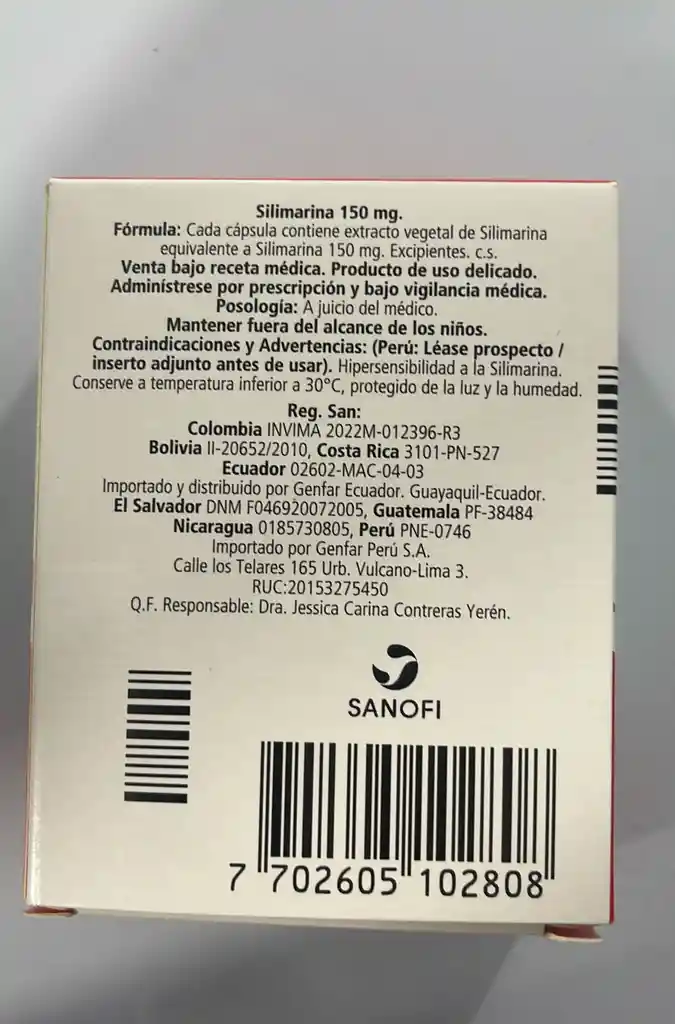 Silimarina 150mg Por 10 Capsulas. Genfar.