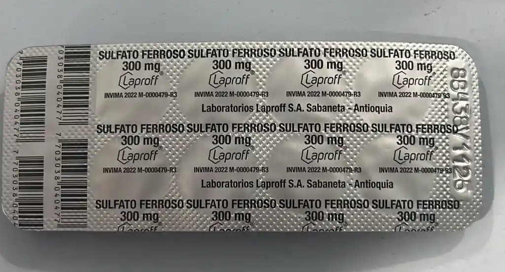 Sulfato Ferroso 300mg Por 10 Tabletas. Laproff.