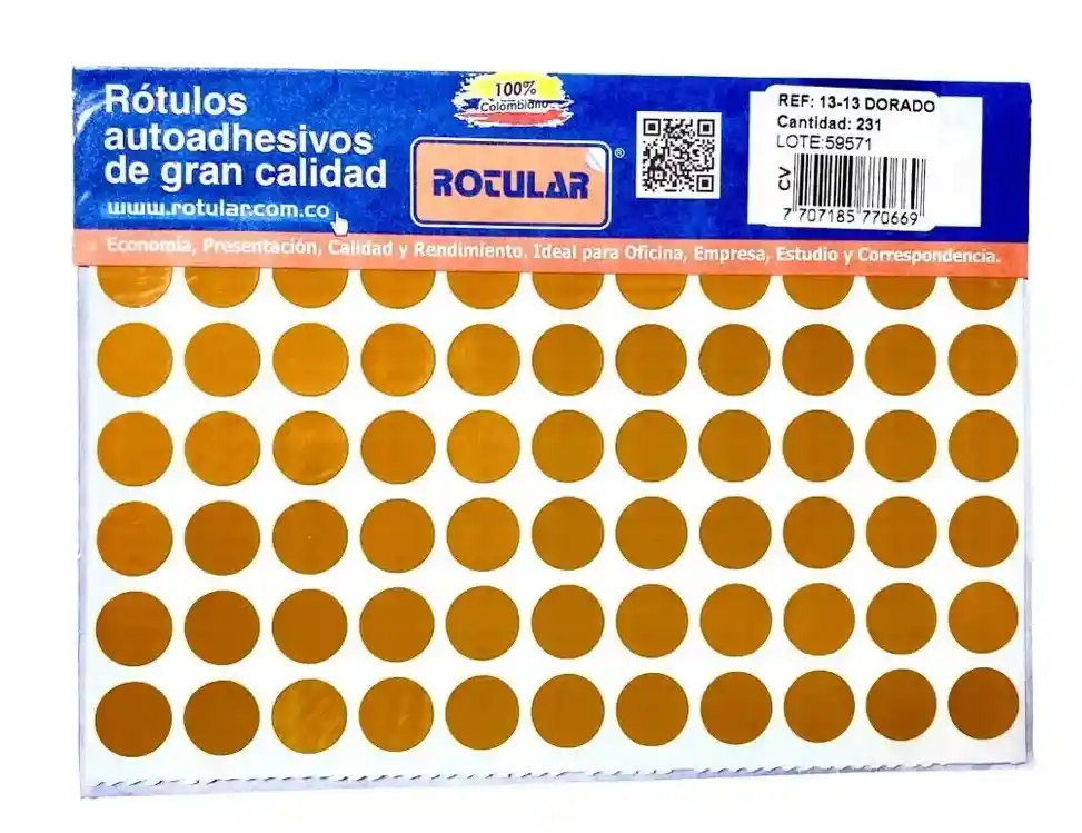 Rotulo Adhesivo Redondo Dorado Metalizado 13-13 X 231 Unidades