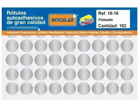 Rotulo Adhesivo Redondo Plateado Metalizado 16-16 X 162 Unidades