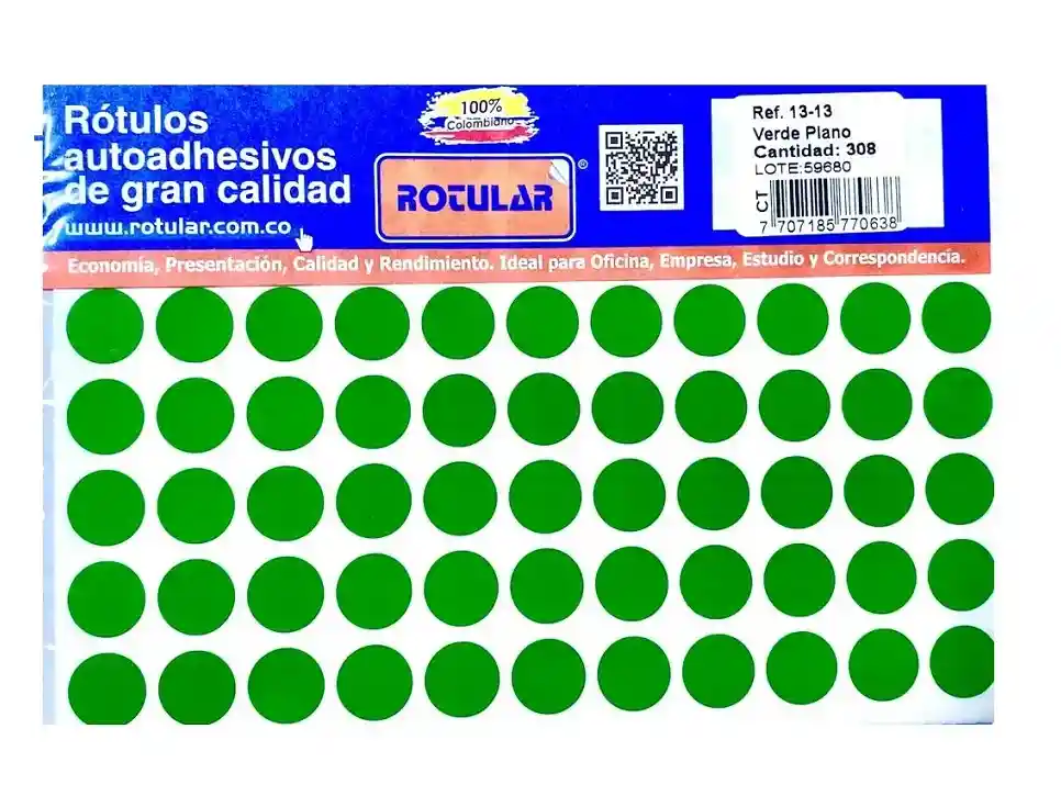 Rotulo Adhesivo Redondo Verde 13-13 X 308 Unidades