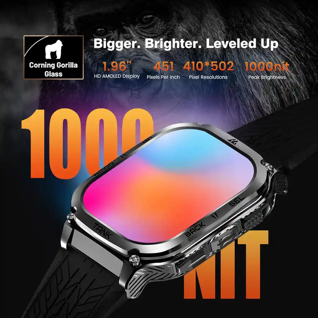 Reloj Inteligente Amaztim, Batería Extralarga De 60 Días, Metal Completo Con Respuesta/realización De Llamadas, Pantalla Amoled Hd Ultra Grande De 2", Reloj Inteligente Militar Resistente Compatible Con Iphone, Asistente De Voz Ai Negro