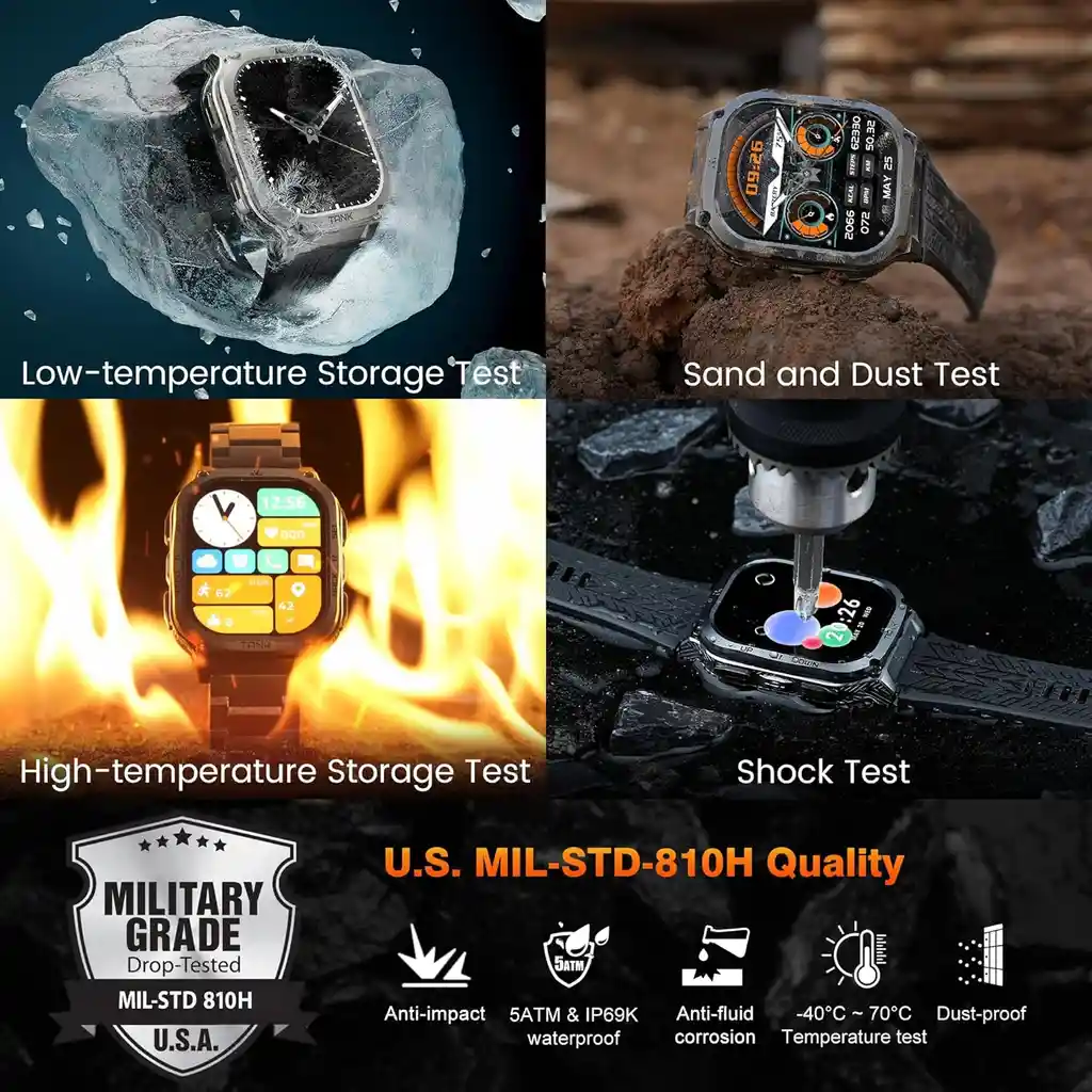 Reloj Inteligente Amaztim, Batería Extralarga De 60 Días, Metal Completo Con Respuesta/realización De Llamadas, Pantalla Amoled Hd Ultra Grande De 2", Reloj Inteligente Militar Resistente Compatible Con Iphone, Asistente De Voz Ai Negro