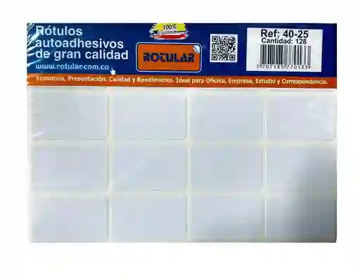 Rotulo Adhesivo Rectangular Blanco 40-25 X 128 Unidades