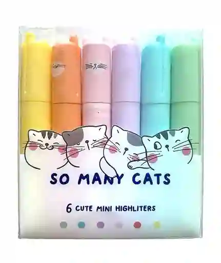 Resaltador Pastel Mini So Many Cats X 6 Unidades Colores Surtidos