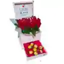 Caja De 12 Rosas Y 9 Chocolates