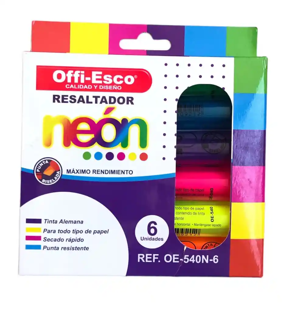 Resaltador Colores Neon X 6 Unidades Offi Esco Oe-540n-6