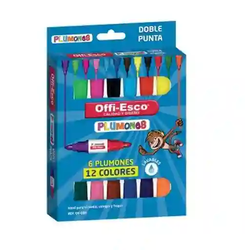 Plumones Doble Punta X 6 Und 12 Colores Lavables Offi Esco Oe-086