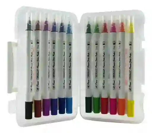 Plumones Punta Pincel Lettering X 12 Unidades Doble Punta Colores Surtidos Offi Esco Oe-096