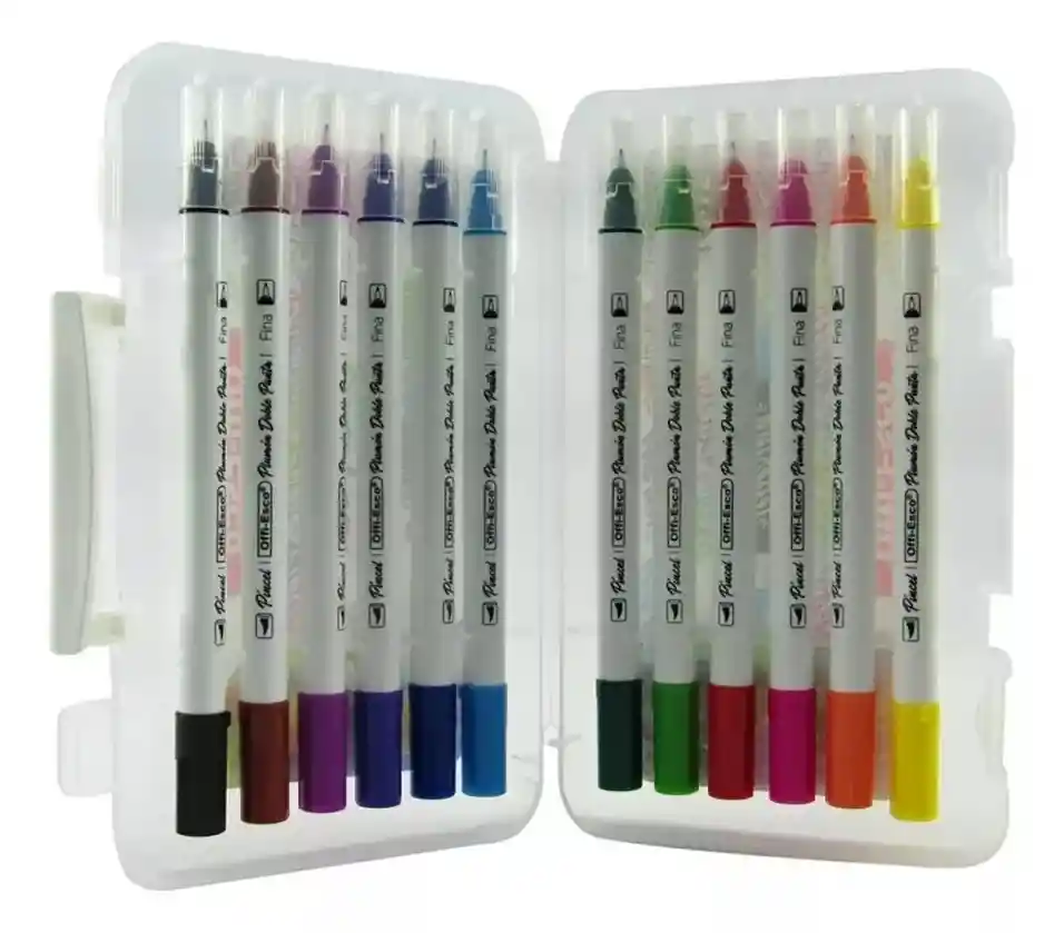 Plumones Punta Pincel Lettering X 12 Unidades Doble Punta Colores Surtidos Offi Esco Oe-096