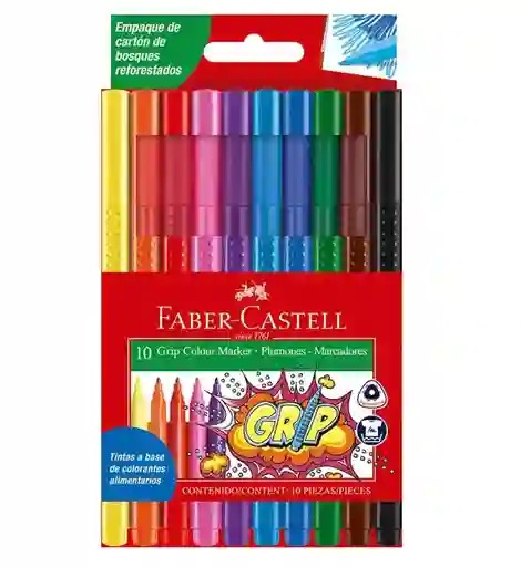 Plumones Marcadores Grip Faber Castell Punta Fina Caja X 10 Unidades
