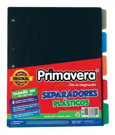 Separadores Plasticos Primavera Colores Surtidos X 5 Unidades, Tamaño 28 X 23.5 Cms