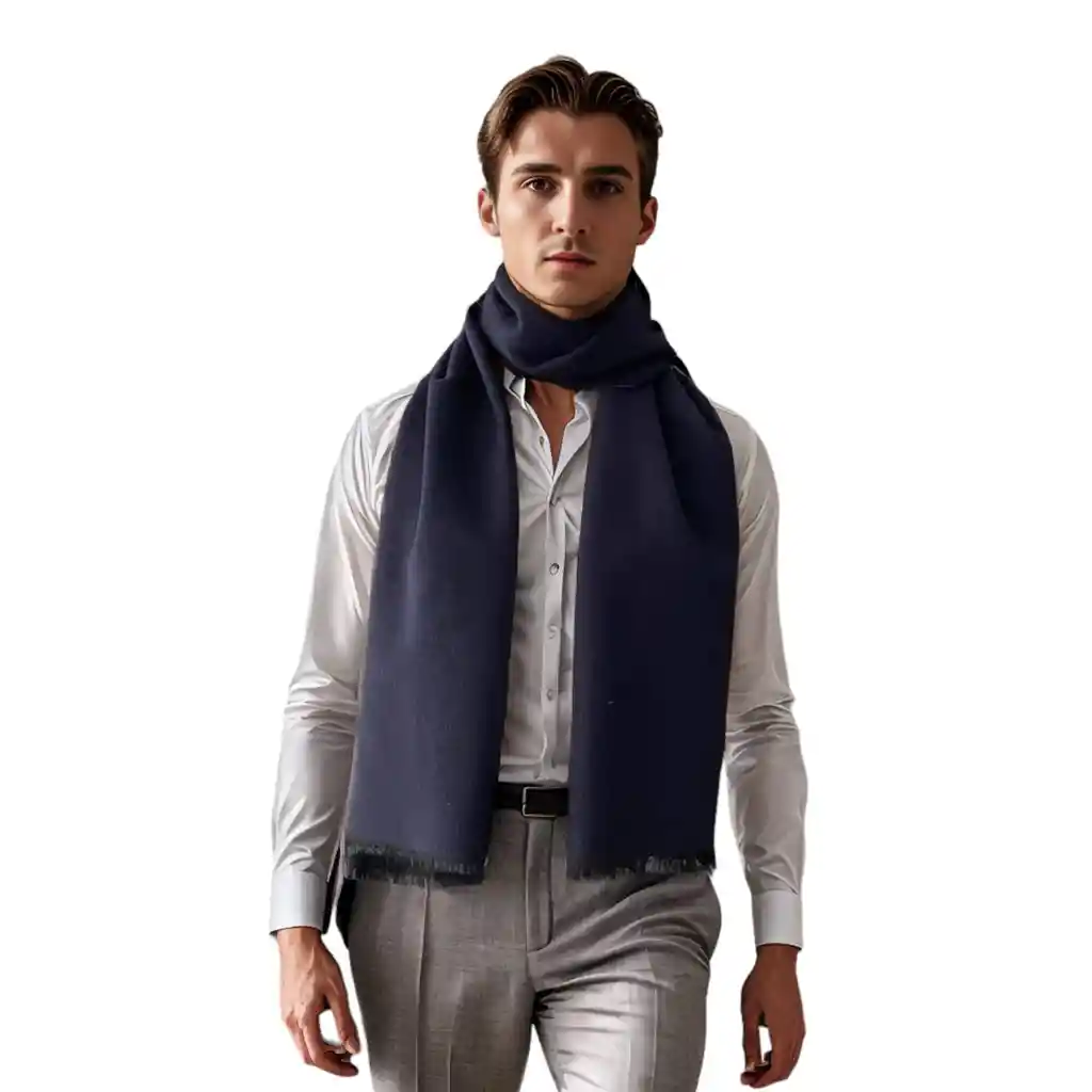 Bufanda Pashmina Chal Hombre Doble Faz Azul Gris Ideal Para Regalo