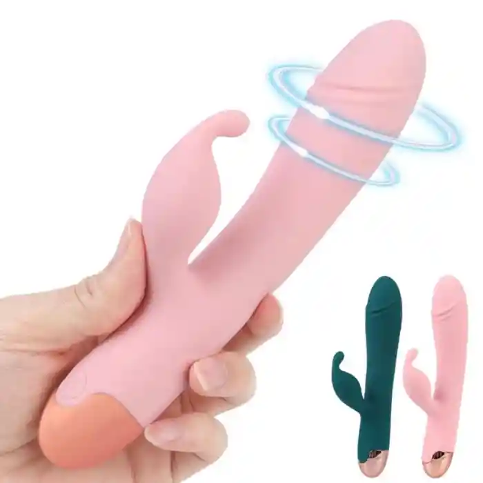 Vibrador Doble Estimulacion De Lujo Con Rotacion 360° 10 Modo De Vibracion (recargable) + Lubricante Intimo Neutro X 30 Ml Sex Love + Limpiador De Juguetes Elixir Neutro 29 Ml