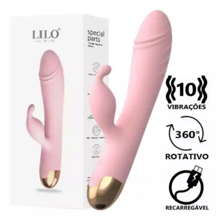 Vibrador Doble Estimulacion De Lujo Con Rotacion 360° 10 Modo De Vibracion (recargable) + Lubricante Intimo Neutro X 30 Ml Sex Love + Limpiador De Juguetes Elixir Neutro 29 Ml