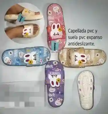 Chancla Sandalia Suave 36-37 Goma Pantuflas Acolchada Tipo Capellada Antideslizantes Con Diseño Conejo Rabbit Moda Dama / Niña