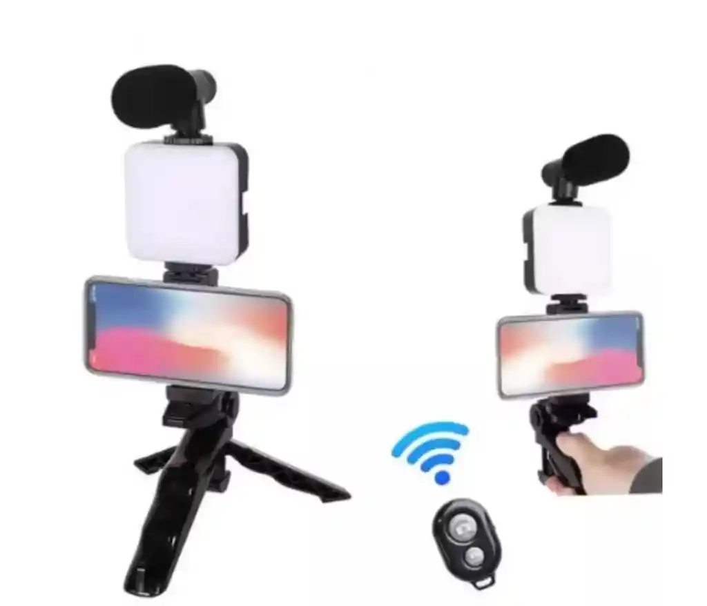 Estabilizador Celular C/ Luz Y Micrófono Bluetooth Calidad Color Negro