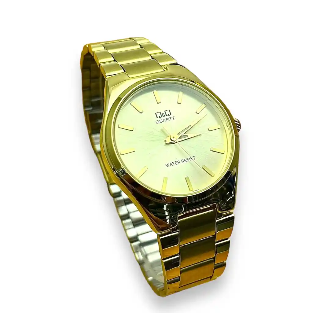 Reloj Qyq Para Hombre Dorado Con Guias En El Tablero