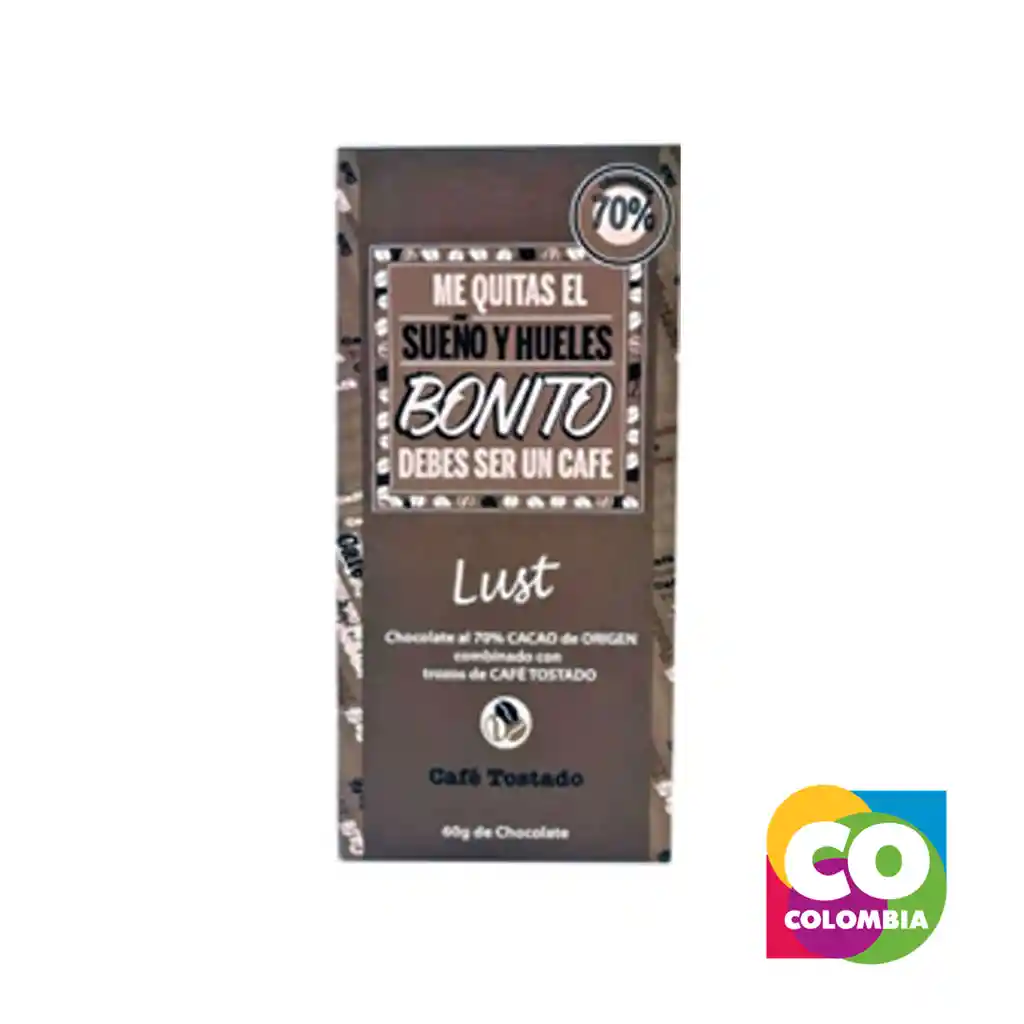 Barra De Chocolate Con Café Marca Lust Embalaje De 1 Unidad Por 60g