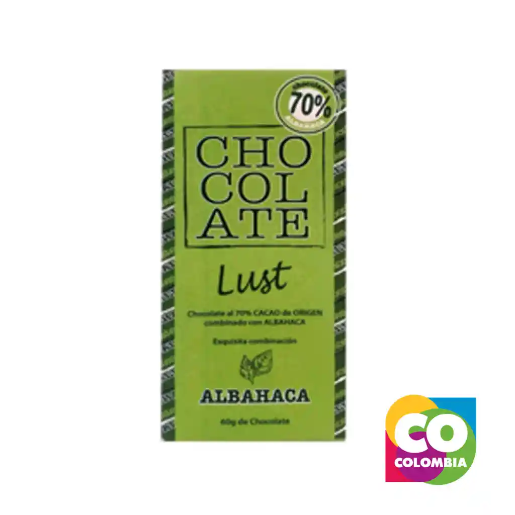 Barra De Chocolate Con Albahaca Marca Lust Embalaje De 1 Unidad Por 60g