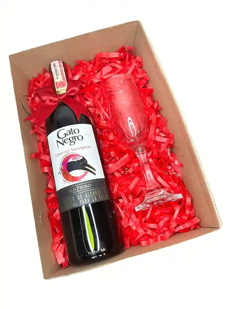 Caja Sorpresa Feliz Día Vino Gato Negro 750 Ml - Copa
