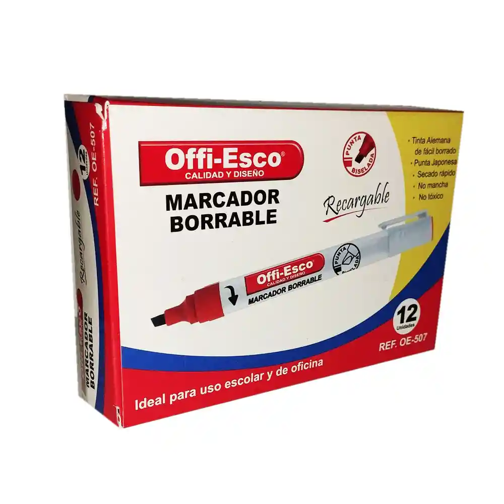 Caja De Marcador Recargable Borrable Offi-esco Rojo