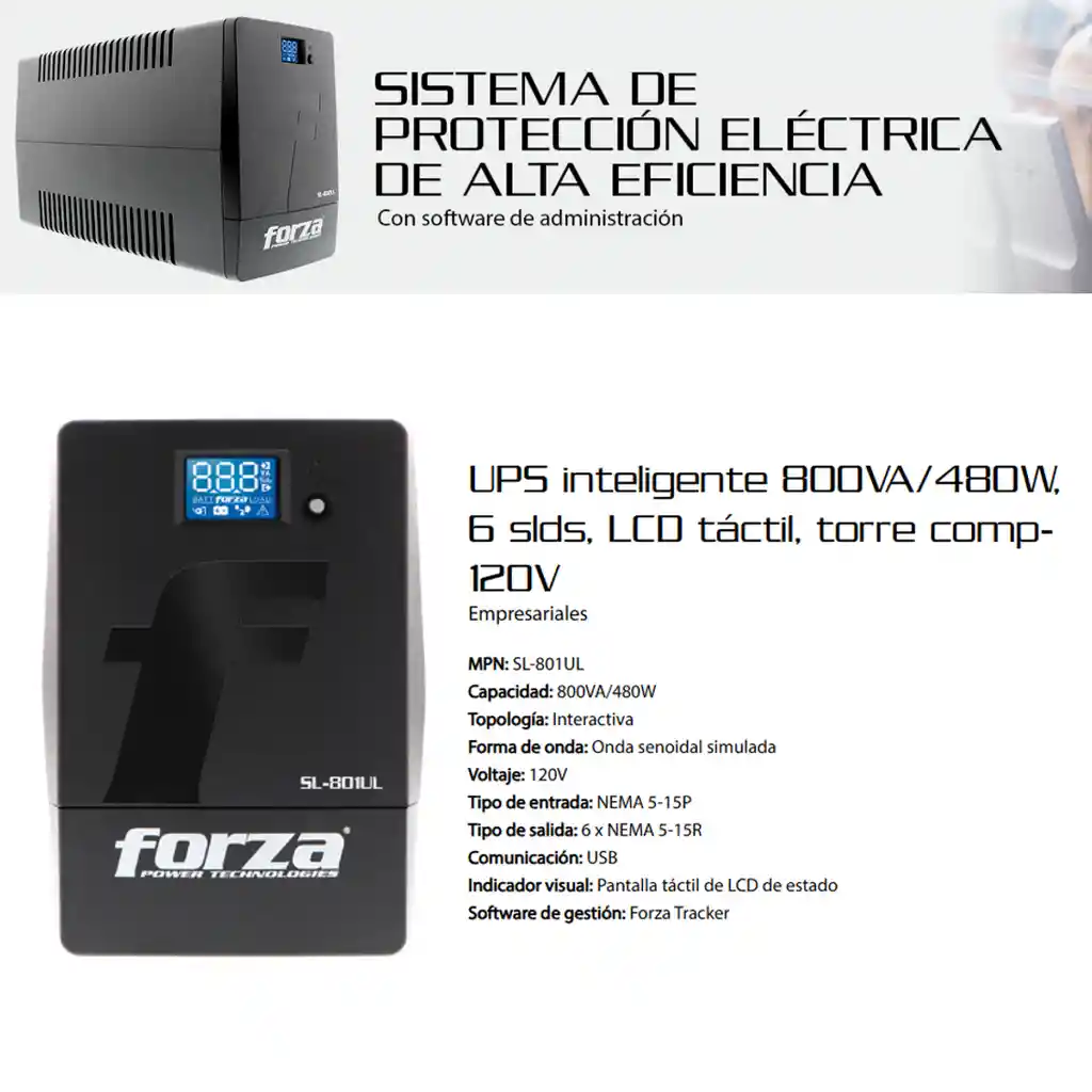 Ups Inteligente Forza Sl-801ul 800va480w Softwar Lcd Táctil