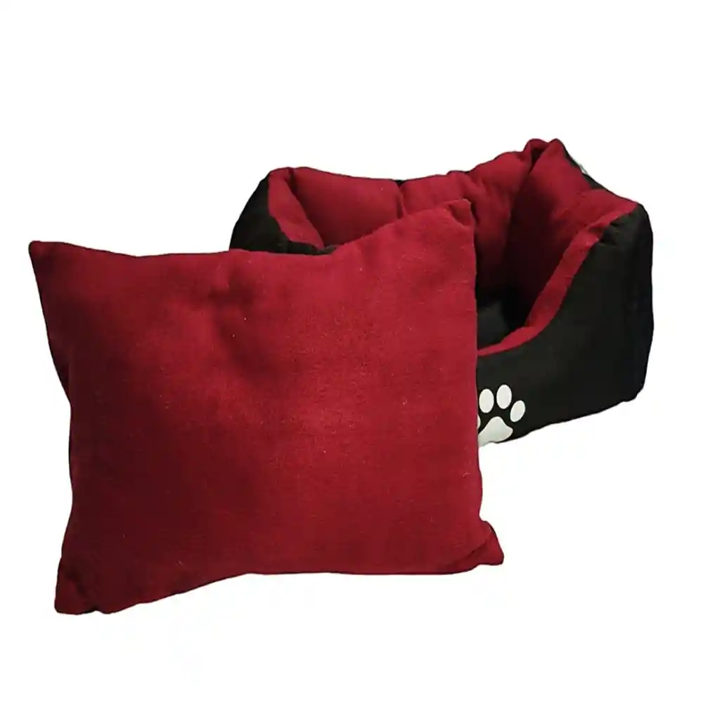 Cama Pequeña Con Cojin Lavable Color Vinotinto Para Perros Y Gatos