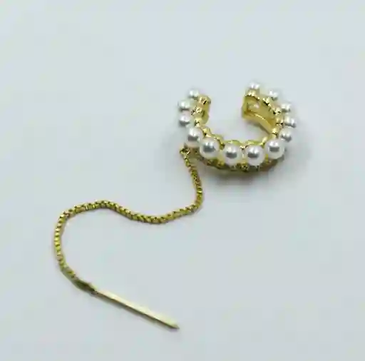 Earcuff Dorado Largo Con Perlas