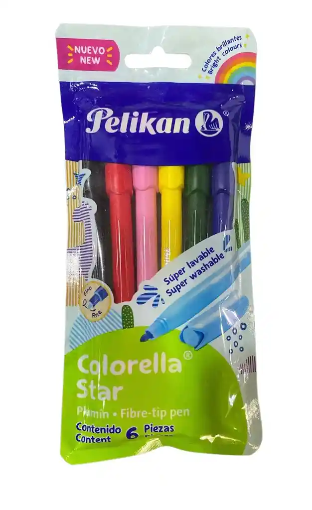 Plumon Pelikan Colorella Star Redondo X 6 Unidades