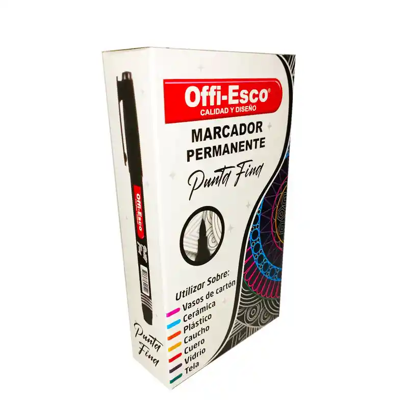 Marcador Punta Fina Negro Offi-esco Caja X 12