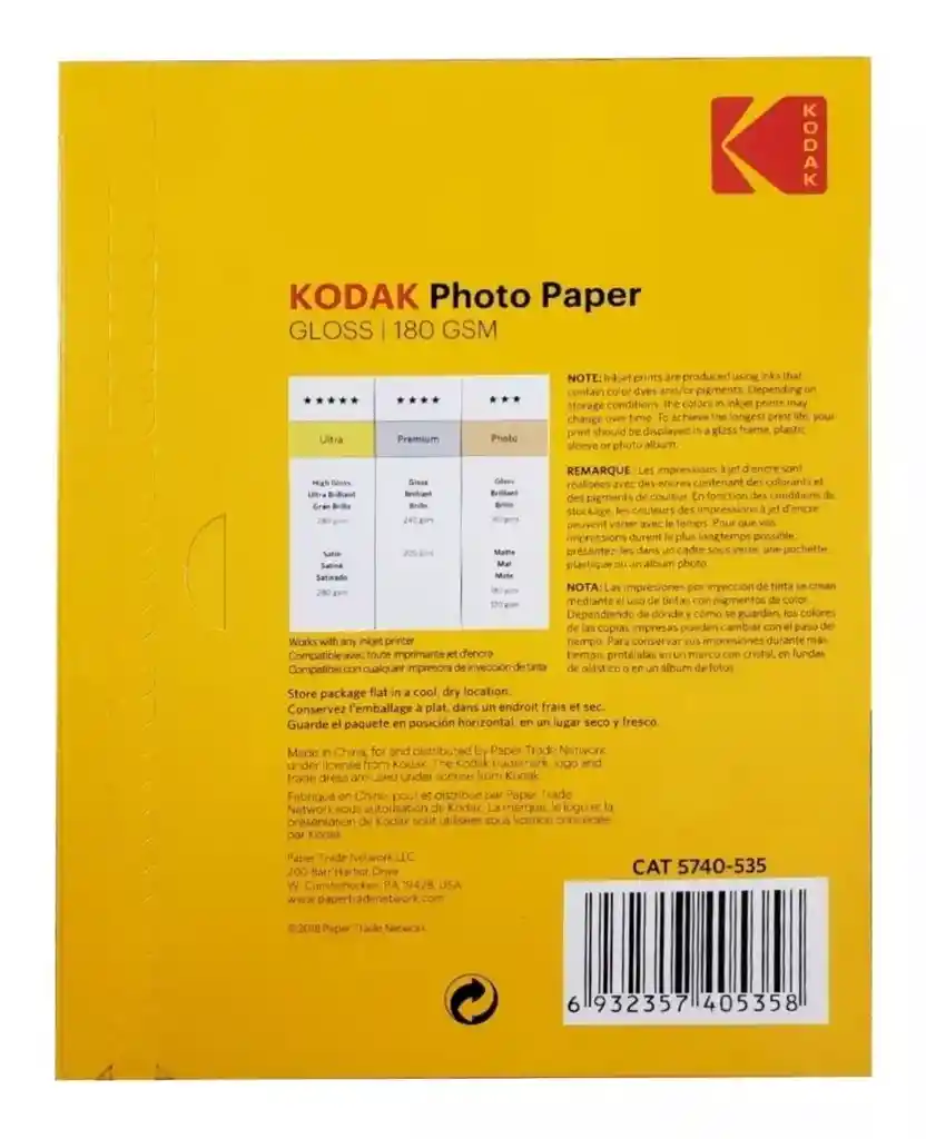 Papel Fotografico Kodak 180 Grs X 25 Hojas Brillantes