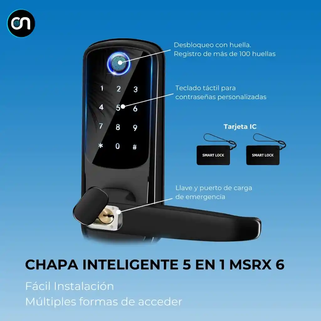 Cerradura Chapa Cerrojo Inteligente Huella Codigo Tarjeta App 5 En 1 Msrx 6