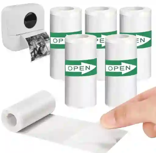 Combo X5 Papel Térmico Adhesivo Para Mini Impresora 57mm X 6 Metros