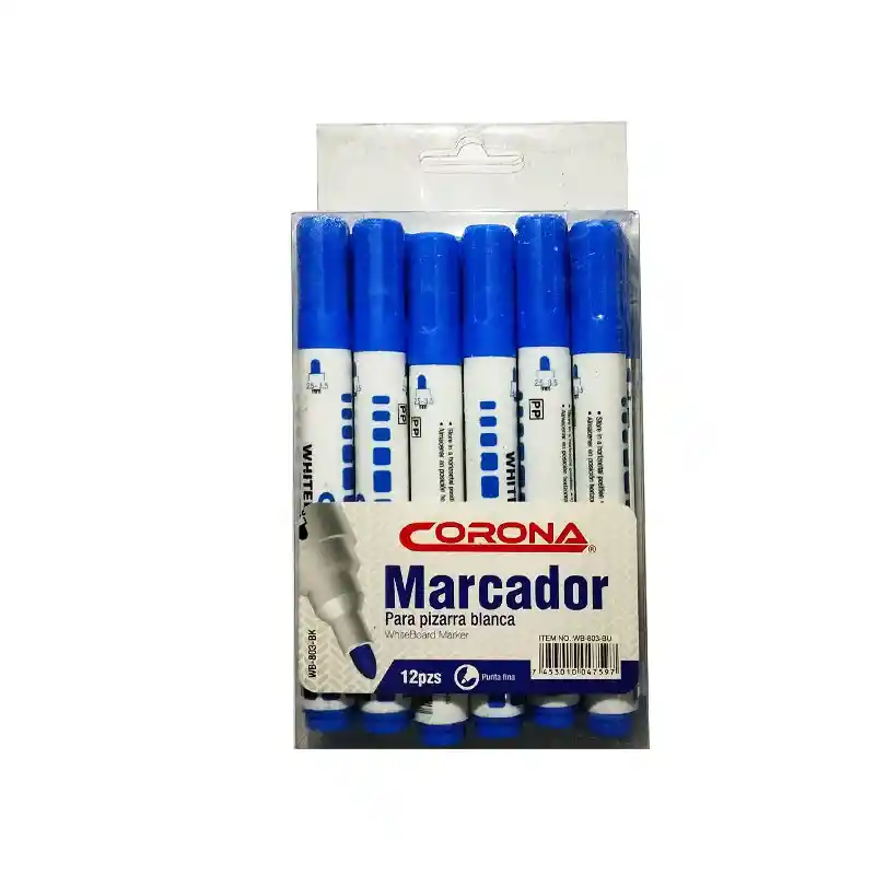 Marcador Borrable Corona Azul X12 Unidades