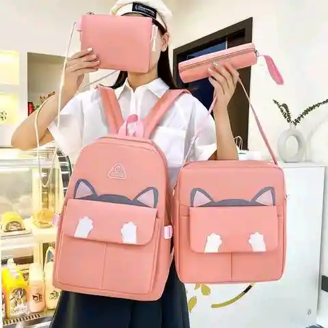 Molso Mochila Diseño Orejitas Gato 4 Piezas