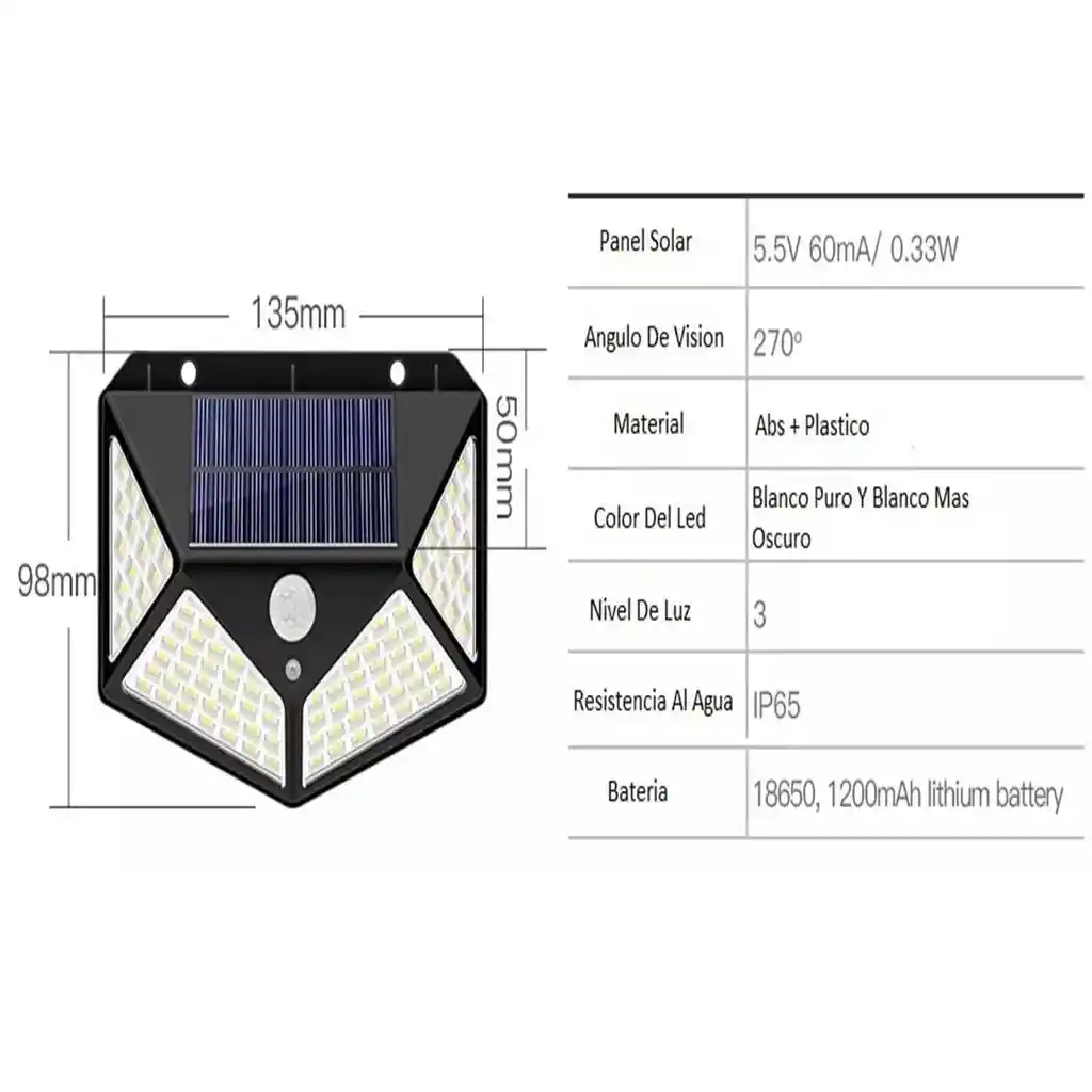 Lámpara Solar De Exterior Con Panel De 100 Leds Y Sensor