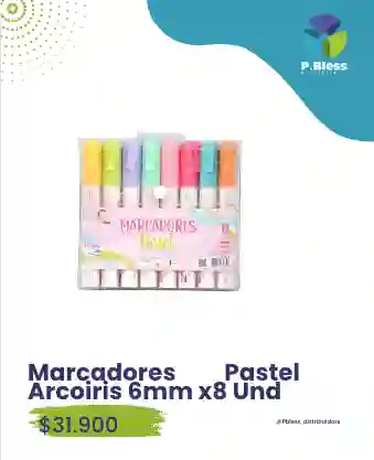 Marcadores Pastel Arcoiris 6mm X8 Und