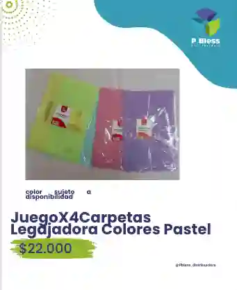 Juego X4 Carpetas Legajadora Colores Pastel