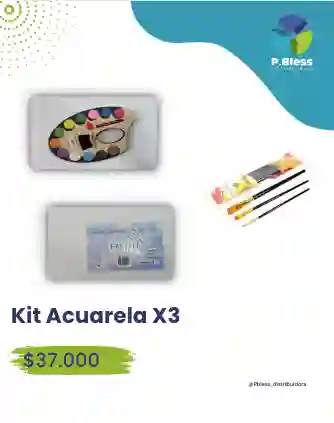 Kit Acuarela X3 ( Bandeja De Pintuara Acuarela, Juego De Pinceles X7, Paquete Papel Acuarela).