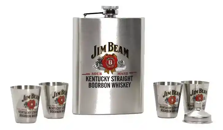 Kit Whiskera Licorera Jim Beam + 4 Copas + Embudo