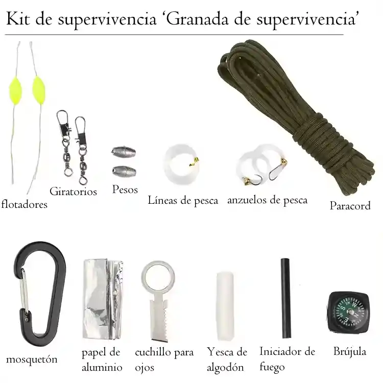 Kit De Supervivencia Sos Granada Multiusos Camping Paracord