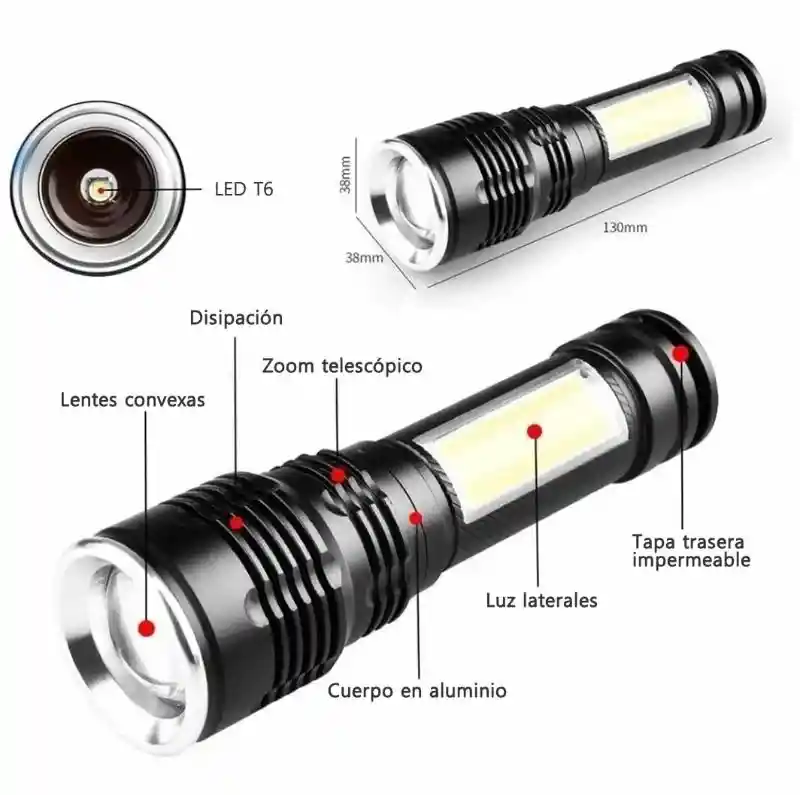 Linterna Táctica Recargable Con Zoom