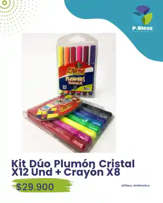 Kit Duo Plumón Cristal X12 Und + Crayon X8