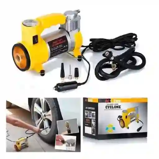 Compresor De Aire Automático Para Inflar Llantas De Carro Color Amarillo 12v