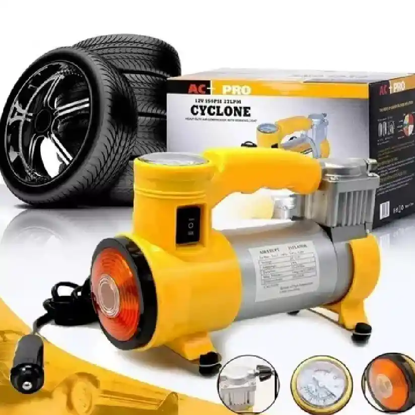 Compresor De Aire Automático Para Inflar Llantas De Carro Color Amarillo 12v