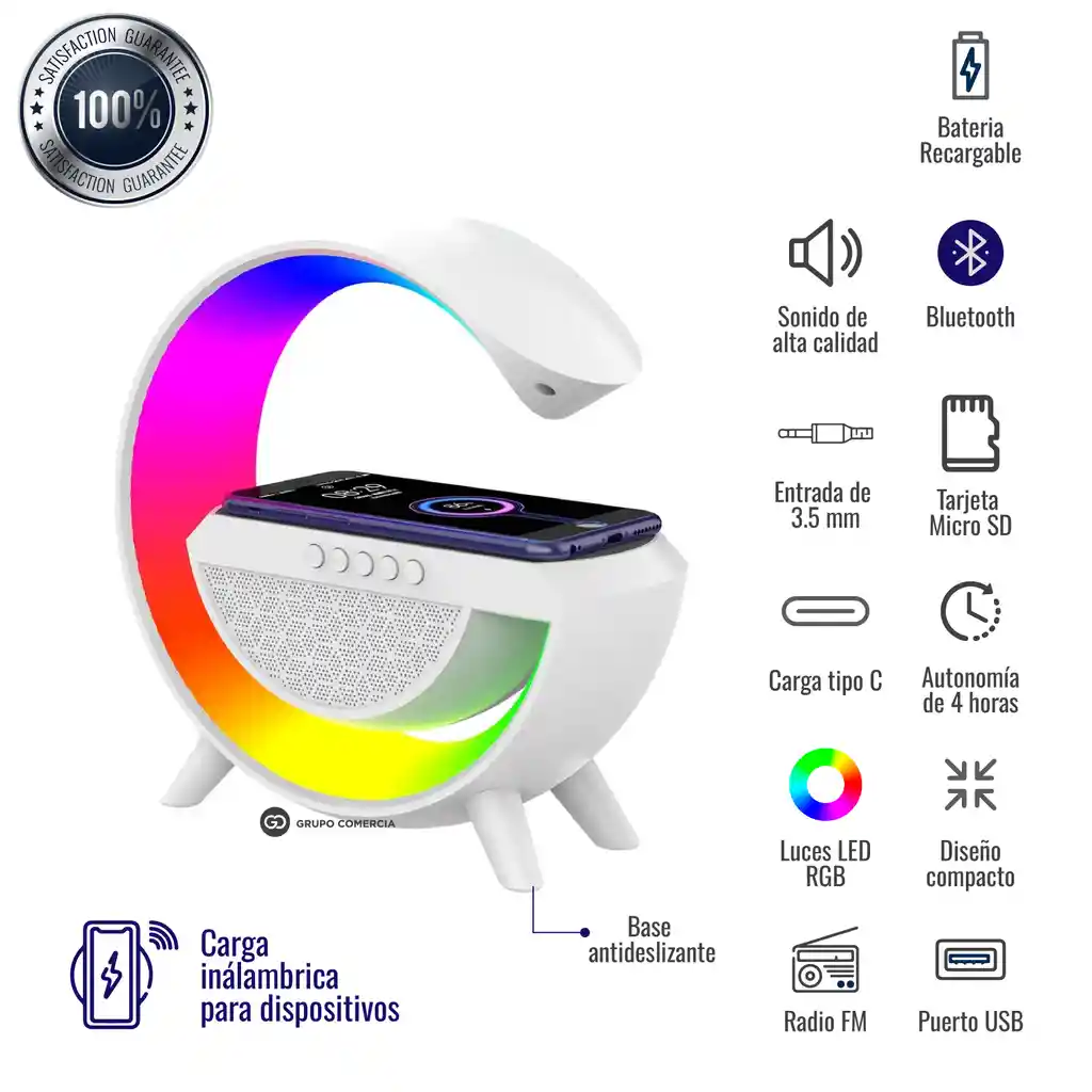 Parlante Lampara Rgb Cargador Inalámbrico Bluetooth