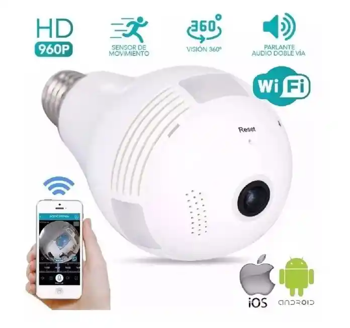 Cámara Foco Bombillo Espía Ip 360 Grados Wifi Full Hd